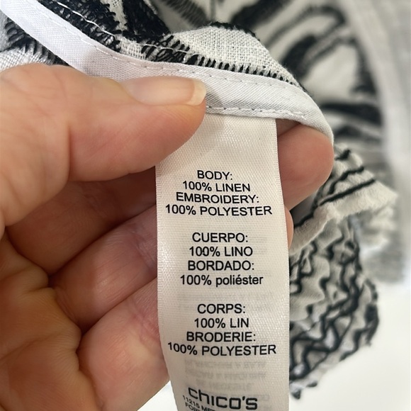 CHICO’S Embroidered Smocked Jacket 3/4 Sleeves White/Black Size 1 Medium - Picture 11 of 16